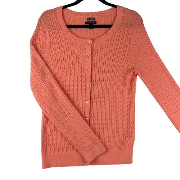 100% Pima Cotton Tangerine Tommy Hilfiger Cable Knit Lightweight Sweater Sz L - Picture 1 of 11